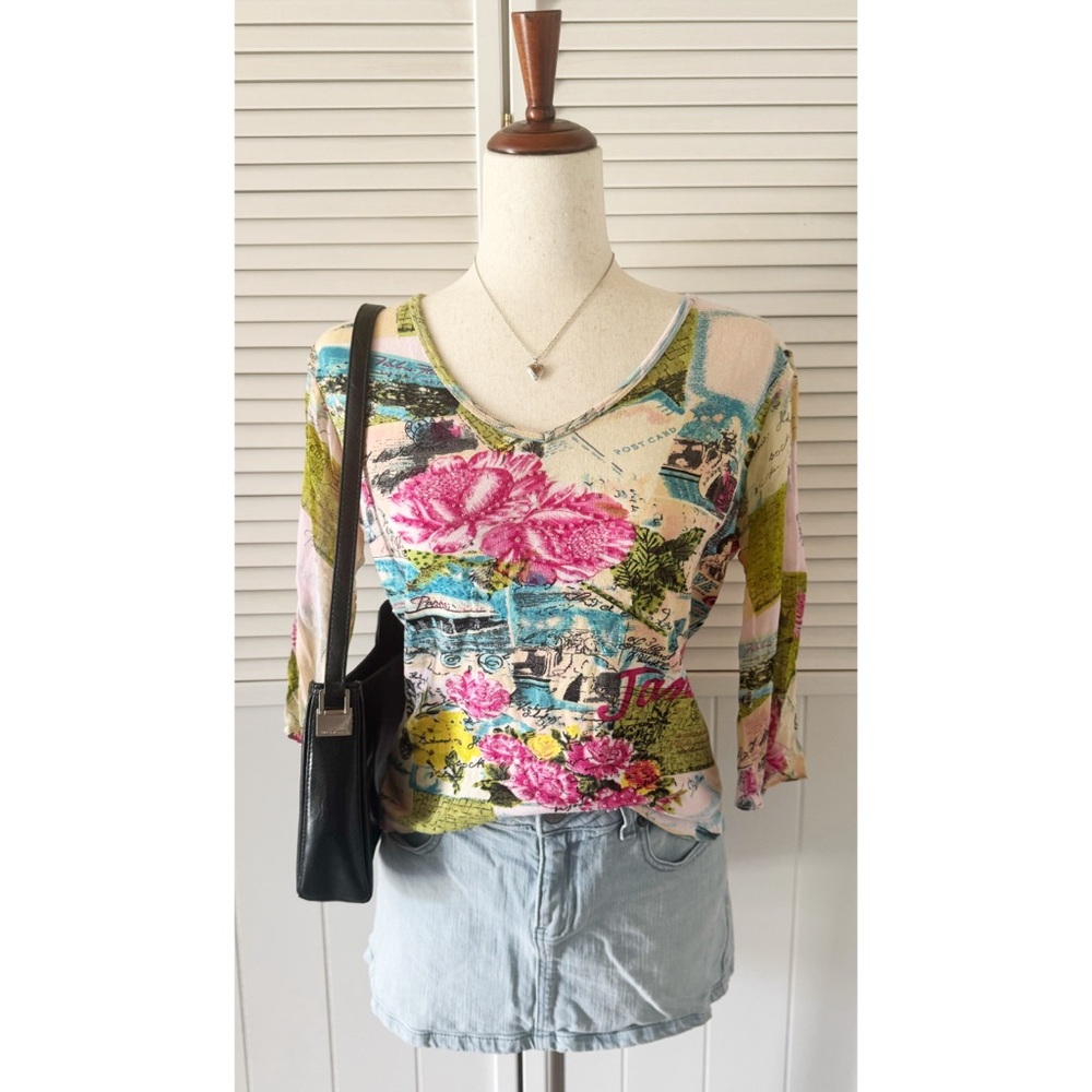 Le Mieux Studio Petite Y2K Multicolored Patterned Blouse Top